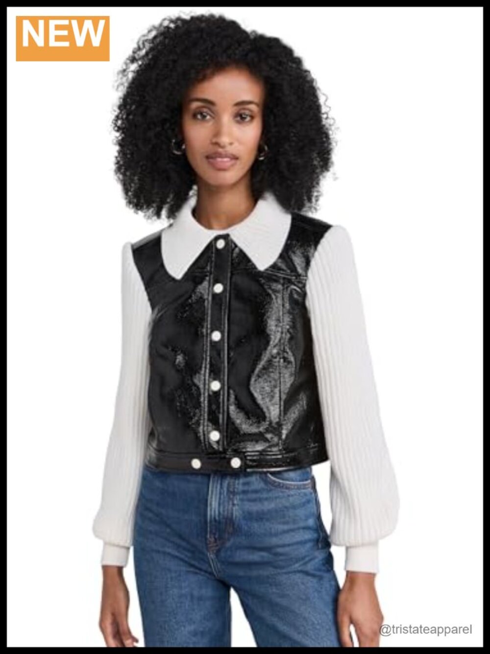 Wool Blend Knit Sleeve Ciara Jacket Snap Front Boxy Fit